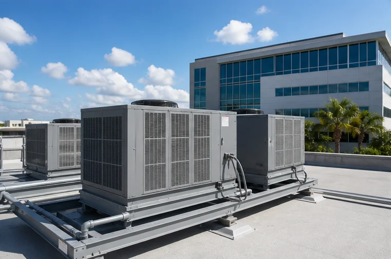 Commercial rooftop HVAC systems under a Florida sky